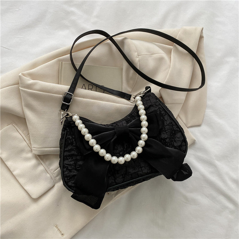 Wholesale Retro Bowknot Fashion Pearl Underarm Shoulder Crossbody Bag