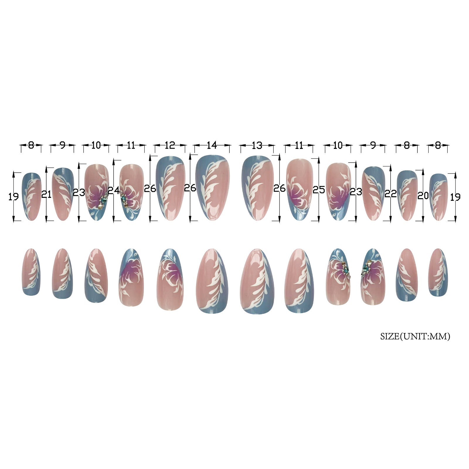 Wholesale Crape Myrtle Catkins Lake Blue French Bevel Nail Stickers