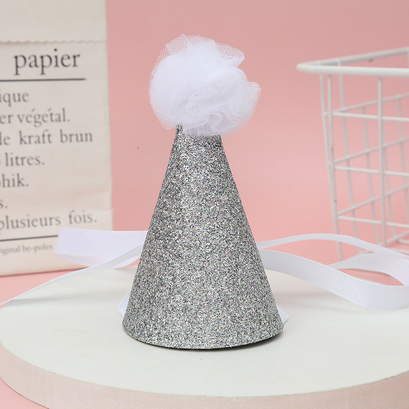 Wholesale Cute Glitter Birthday Hat Kidsren' s Birthday Party Hair Crown Headdress Rainbow Triangle Hat