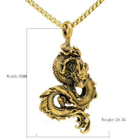 Wholesale retro personality domineering 12 zodiac dragon pendant hip-hop punk men's titanium steel necklace a generation of hair