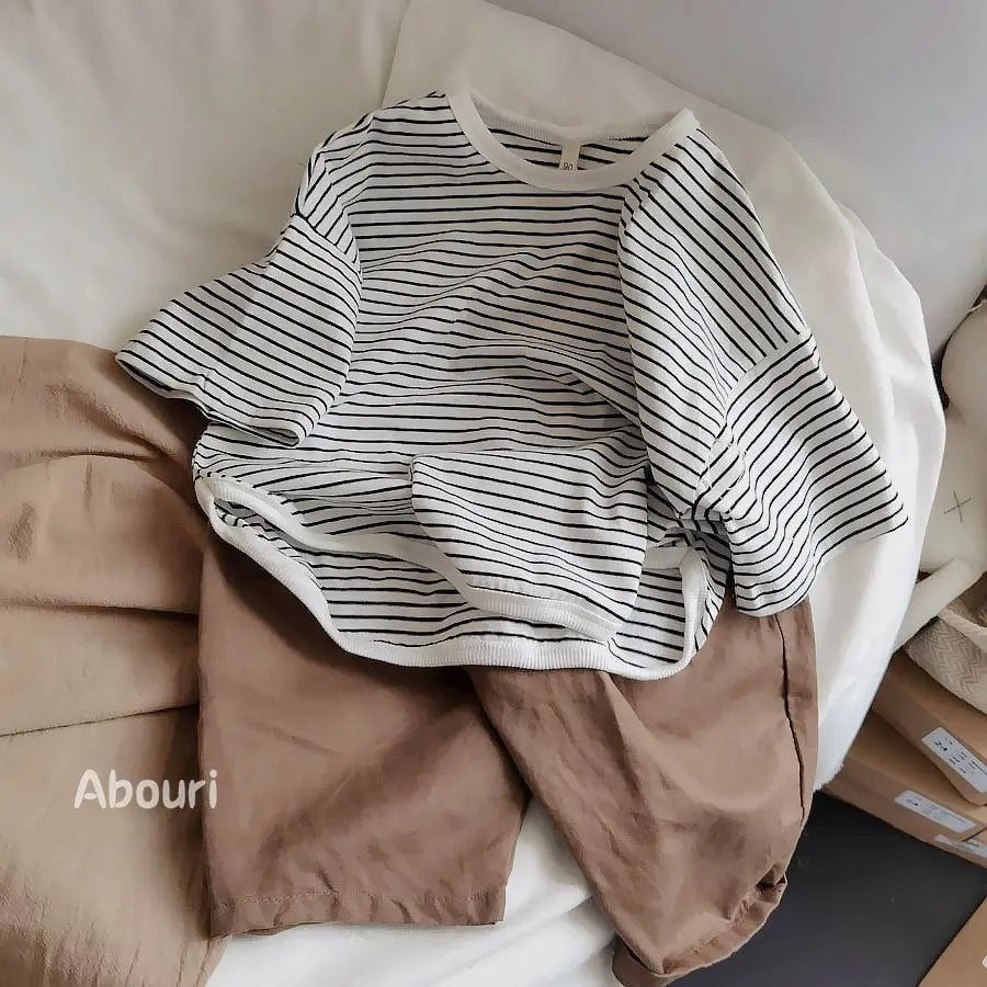 Whoelsale Children's Loose Striped Pure Cotton Short Sleeves