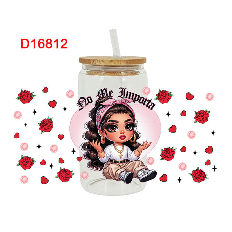 Wholesale Cartoon Cute Sweet Cool Girl Theme 16oz Cup UV DTF Wraps