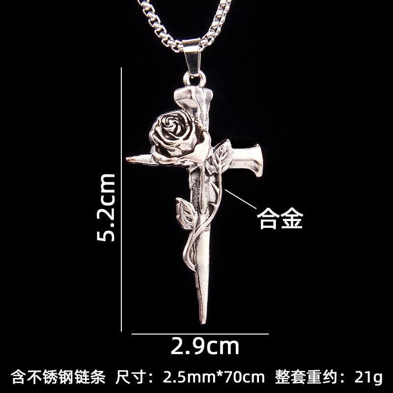 Wholesale Gothic Retro Rose Stainless Steel Necklace