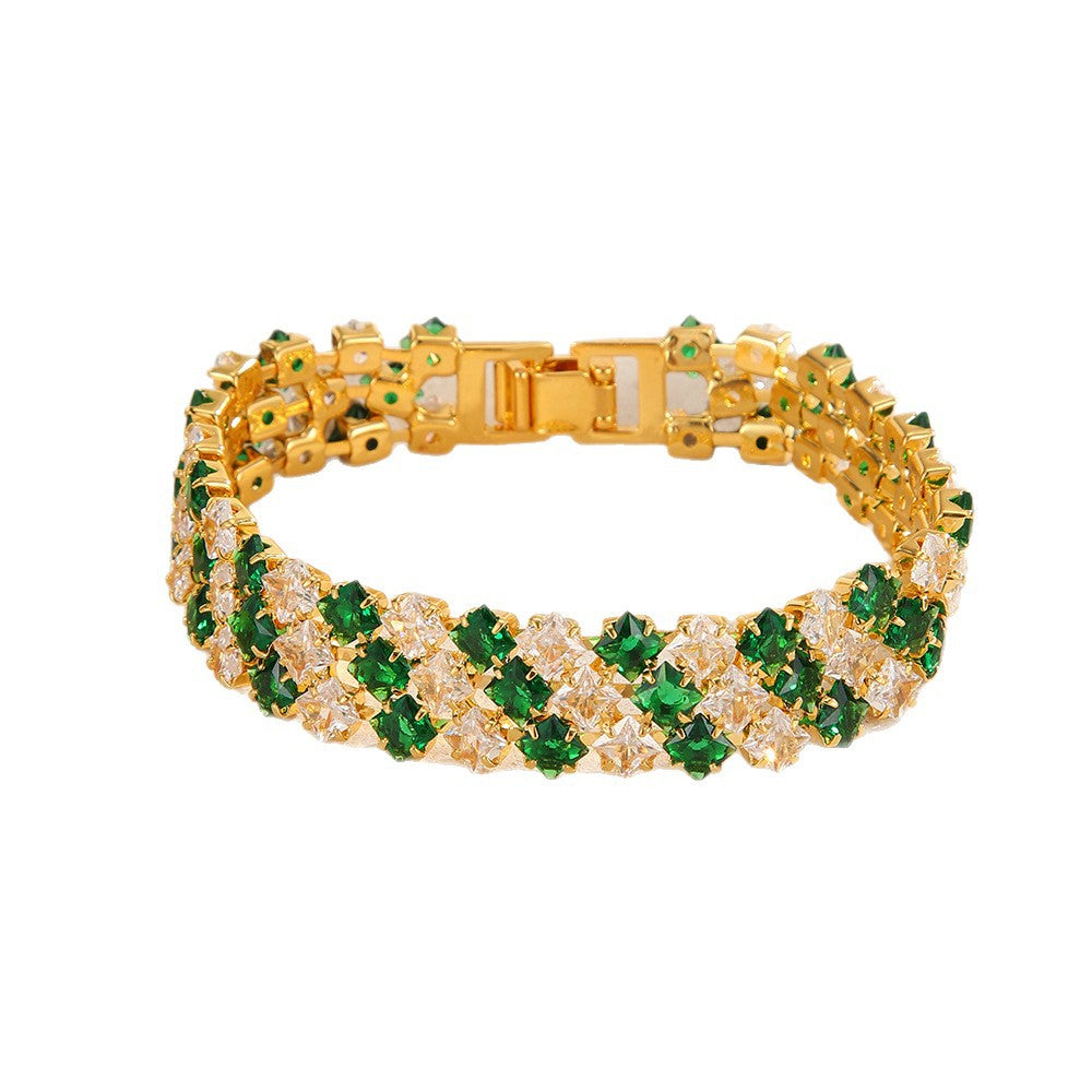 Wholesale Red Multi Row Zircon Bracelet Gold Plated Copper Women S Fashion Jewelry Sparkly Bridal Party Accessory For Resale