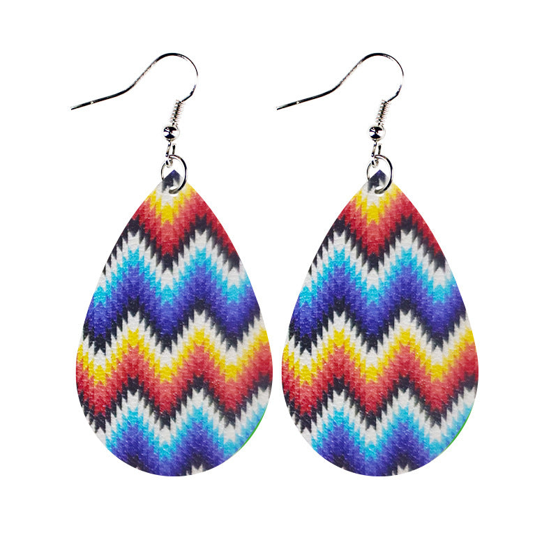 Wholesale Western Style Ethnic Totem Pattern Striped Leather Drop Shape Women's Earrings