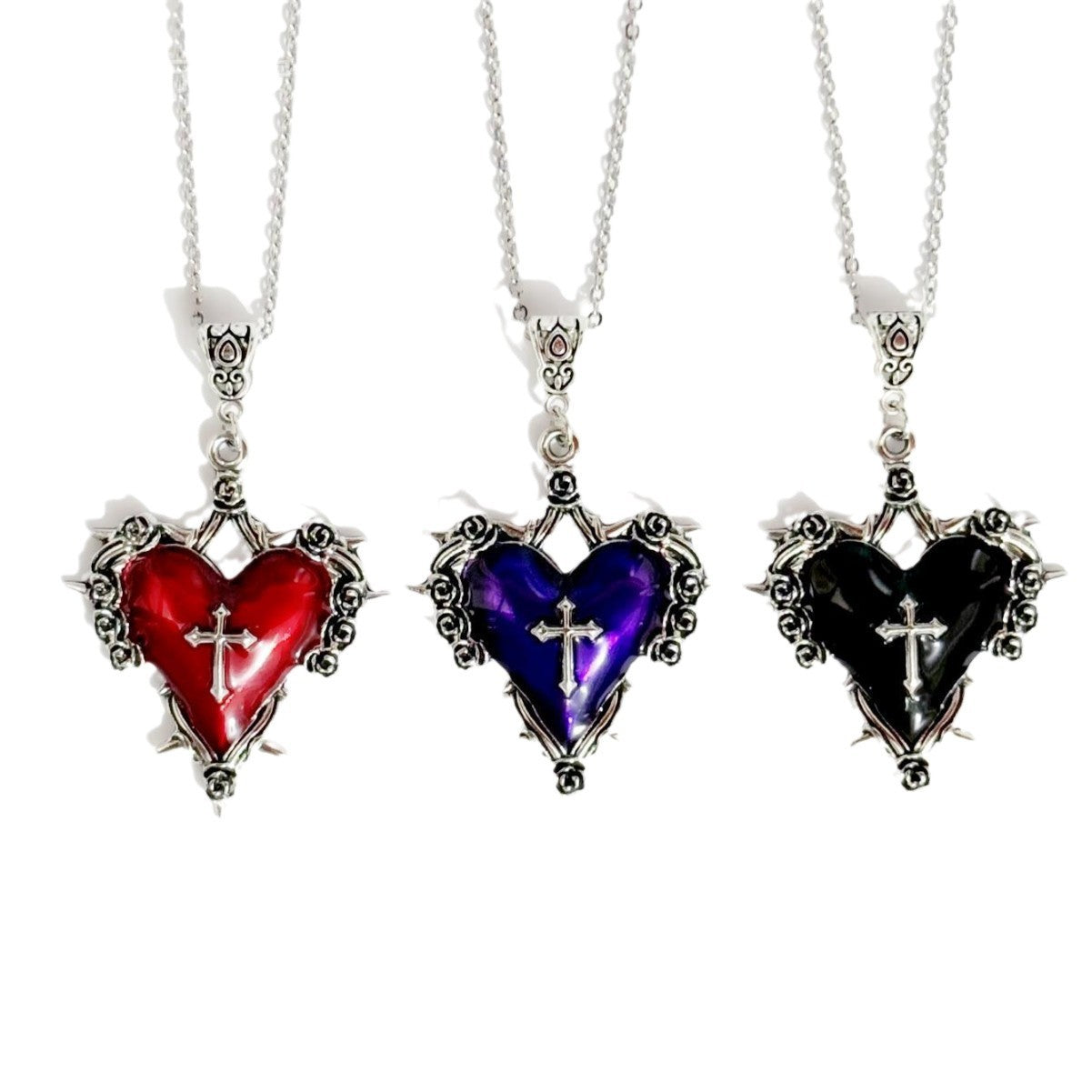 Wholesale  thorn red love necklace liquid metal gothic big heart pendant necklace