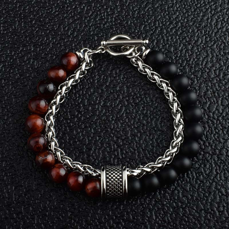 Wholesale Stainless Steel Double Layer Frosted Stone Men's Bracelet