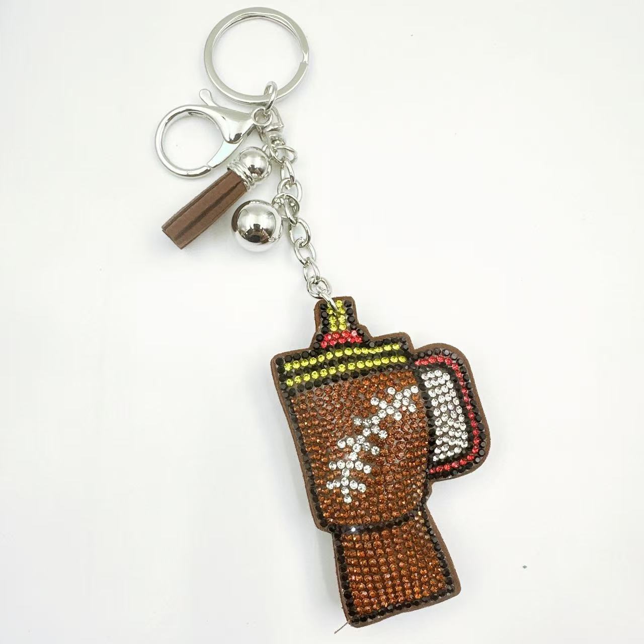 Wholesale Boutique Zinc Alloy Rhinestone Keychain Football Cup Design Bag Charm For Gift