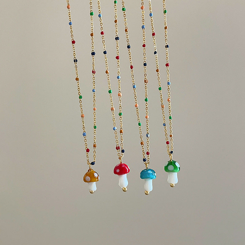 Wholesale Colorful Sugar Bean Glaze Mushroom Pendant Necklace