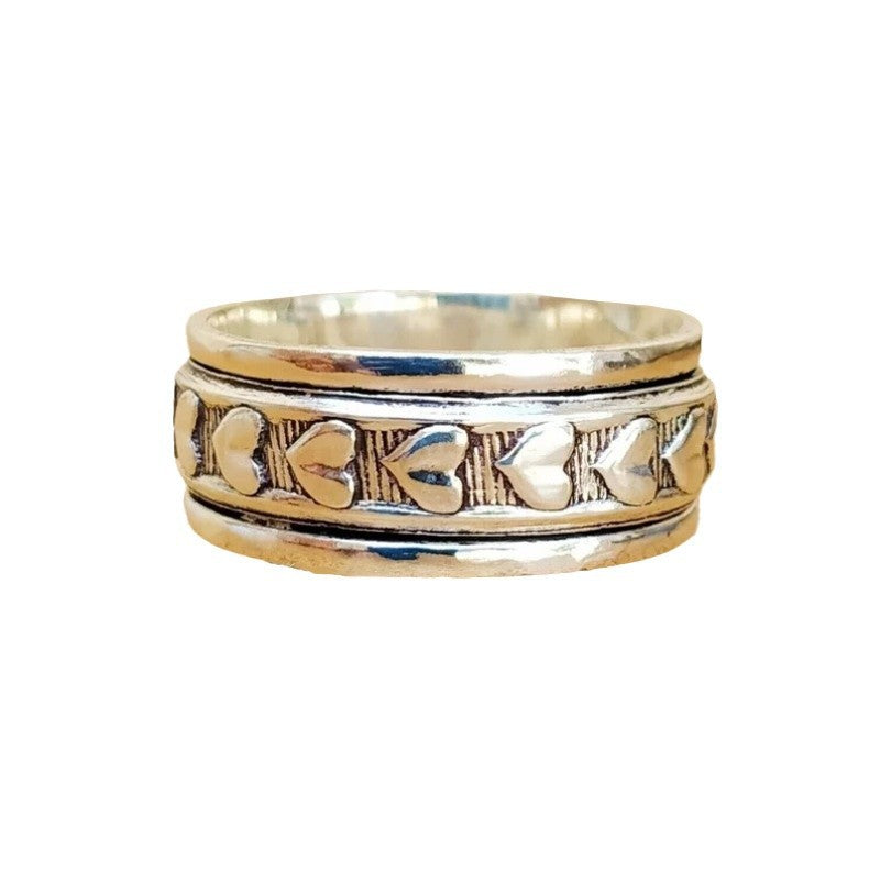 Wholesale Retro Bohemian Heart Wide Face Ring Stainless Steel Rings