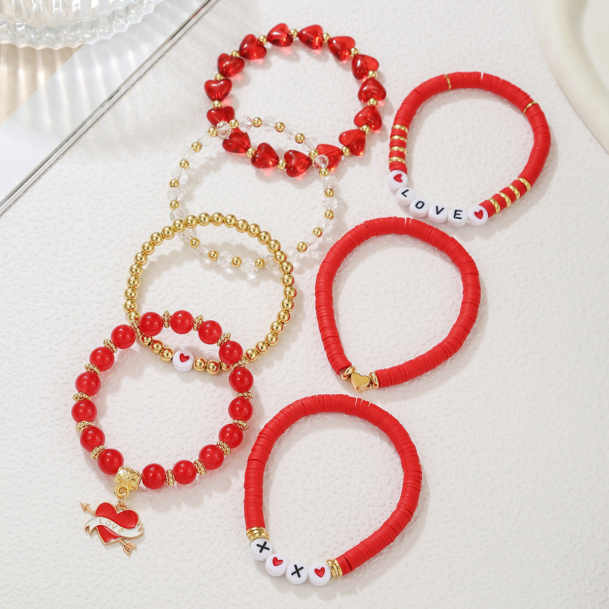 Wholesale Bohemian Red Rose Soft Ceramic Letter Valentine' s Day Bracelet