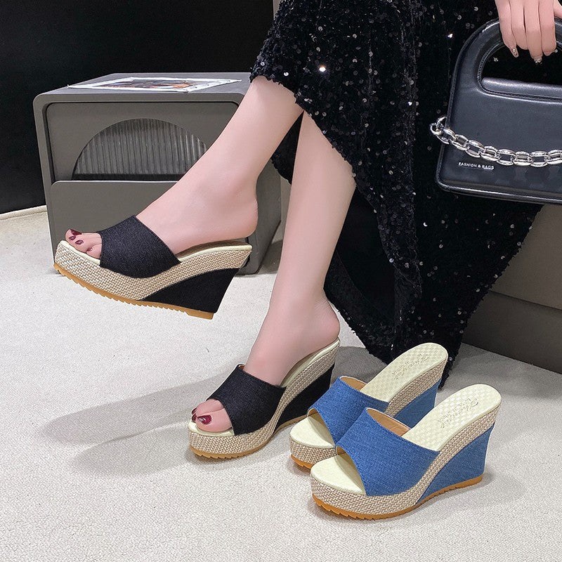 Wholesale Thick Bottom High Heel Slides Open Toe Women's plus size Slippers