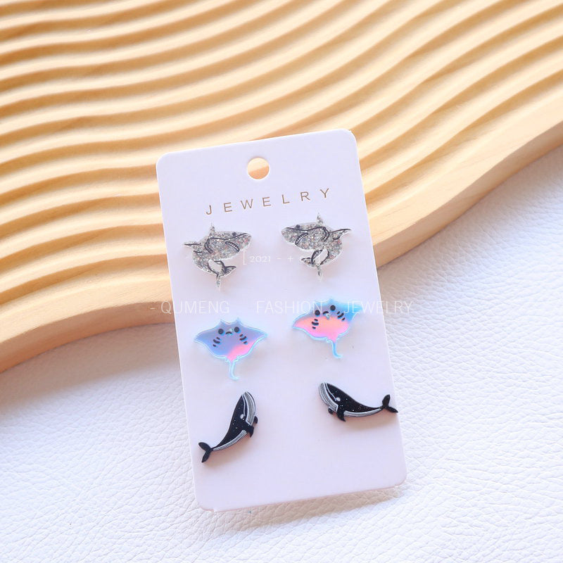 Wholesale Ocean Shark Whale Cute Cartoon Acrylic Earring Set