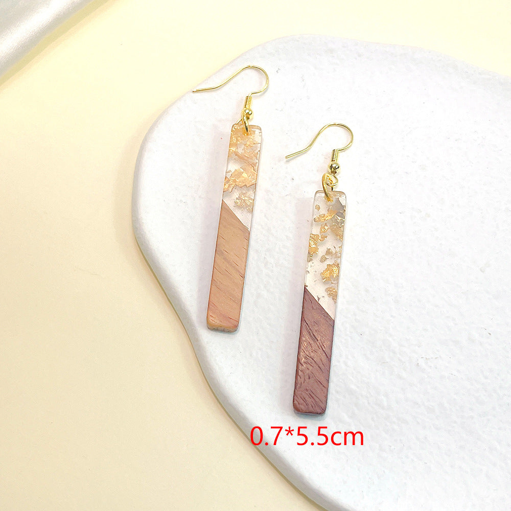 Wholesale Simple Color Block Wooden Gold Foil Geometric Stud Earrings