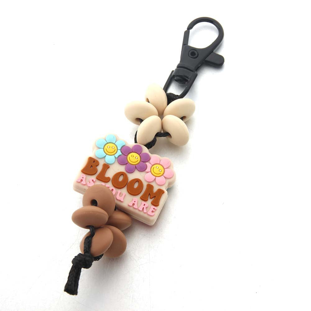 Wholesale Floral Alphabet Cartoon Silicone Beads Keychain