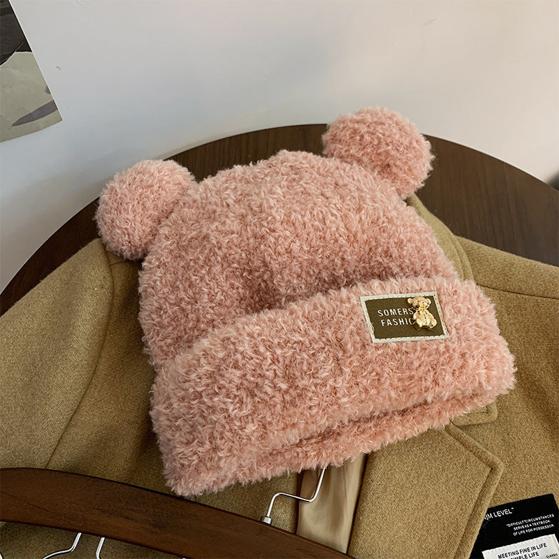 Wholesale Bear Ears Thickened Female Autumn and Winter Plus Fluffy Beanie