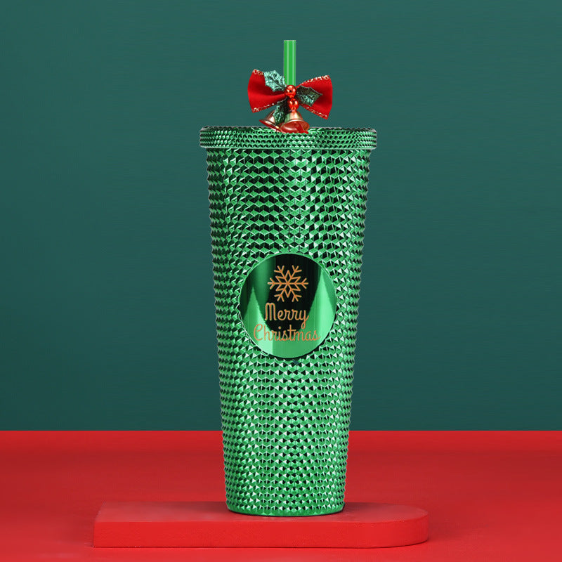 Wholesale 710ml Double Layer Plastic Suction Cup Durian Cup Tie Hand Cup Christmas Gradient Suction Cup