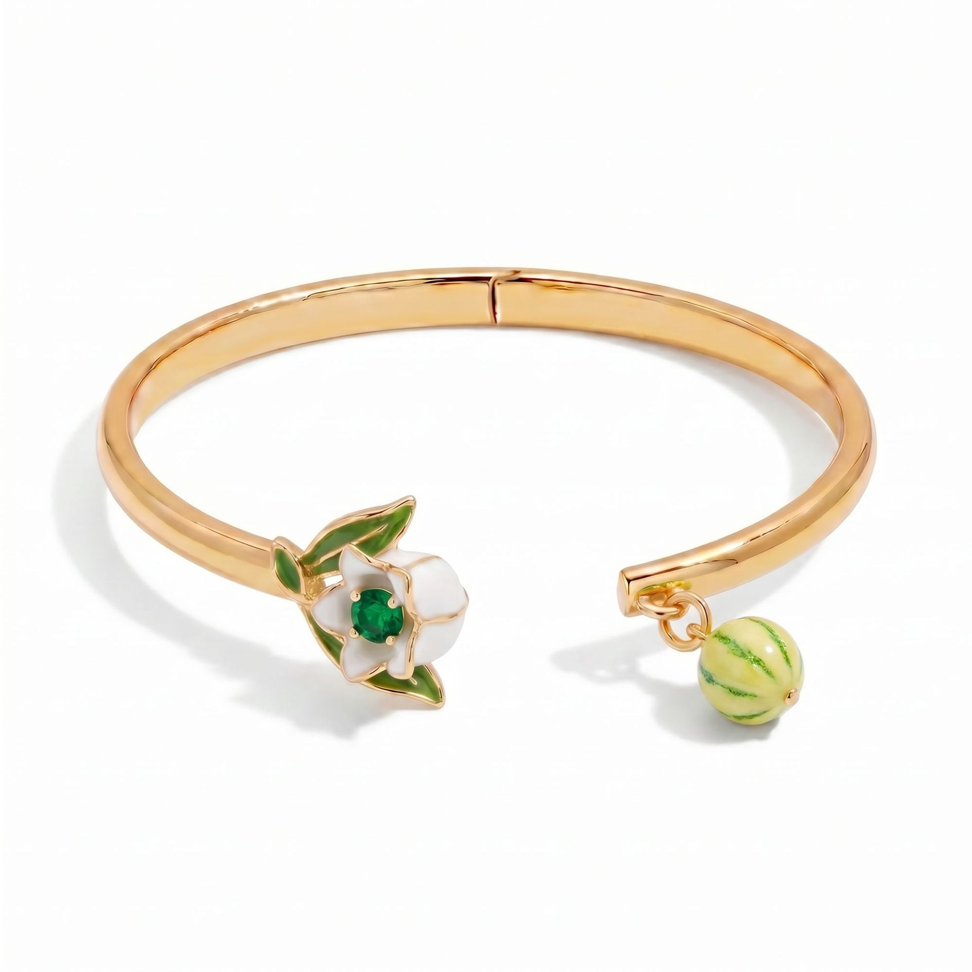 Wholesale Enamel Fruit Open Bangle Bracelet Gold Plated With Pomegranate Strawberry Cherry Watermelon Motifs Women S Fashion Jewelry Gift