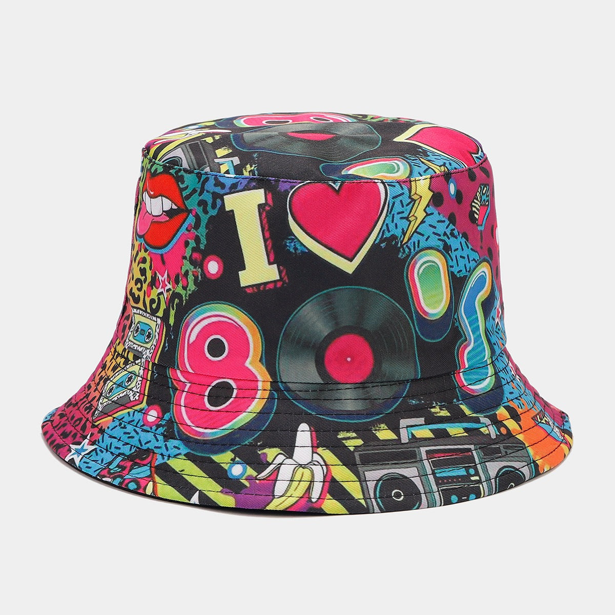 Wholesale  classic 80 90party fisherman hat men's and women's fashion positioning graffiti double-sided basin hat tide
