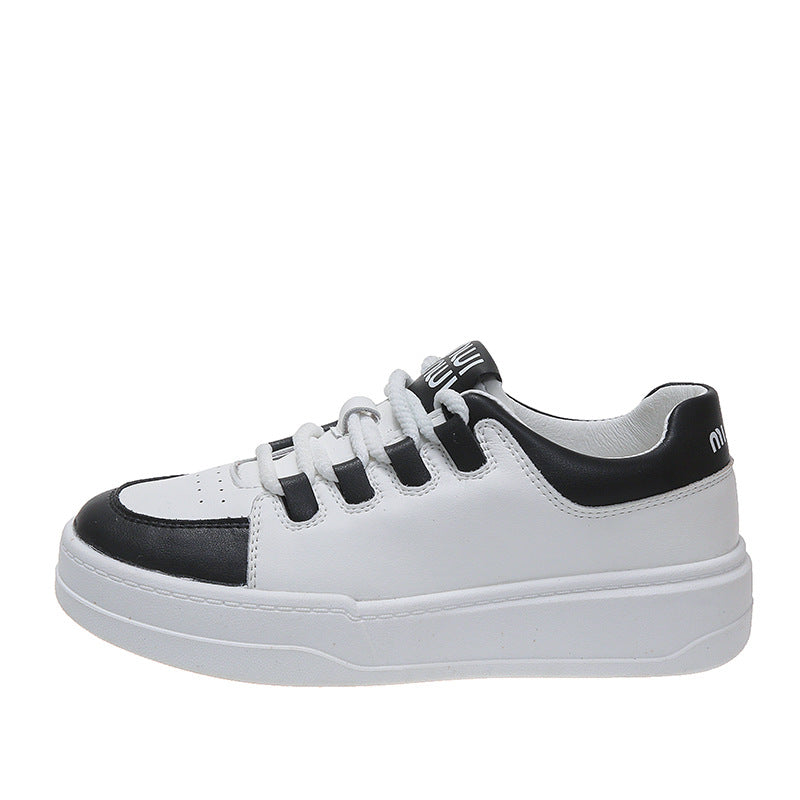 Wholesale 2023 Leather Thick Sole Lace Up Casual Sports Velcro Small White Shoes