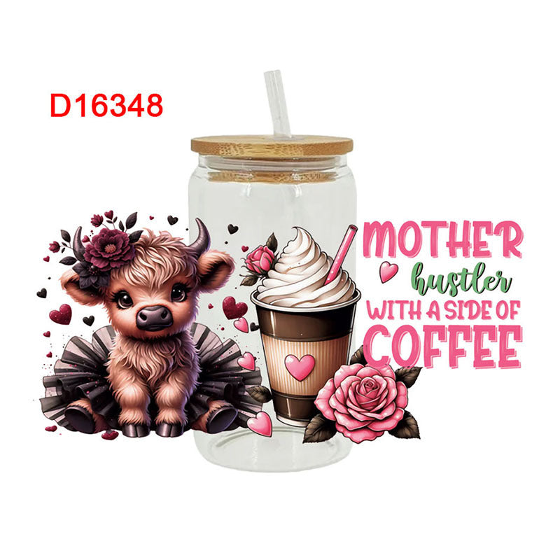 Wholesale Beverage cartoon calf  16oz Cup UV DTF Wraps
