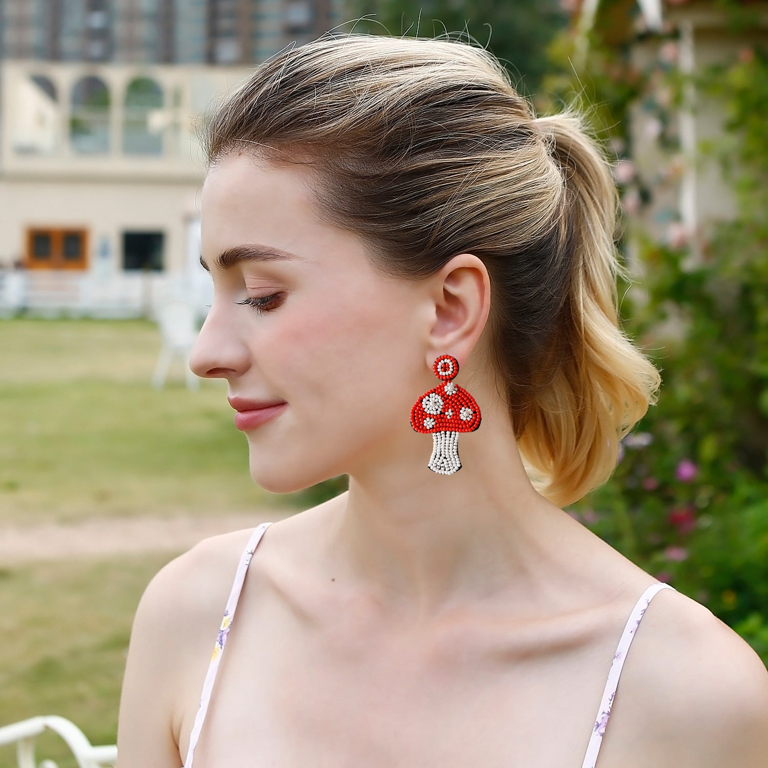 Wholesale Intangible Cultural Heritage Handicraft Plant Mushroom Earrings Handmade  Bohemian Rice Bead Earrings