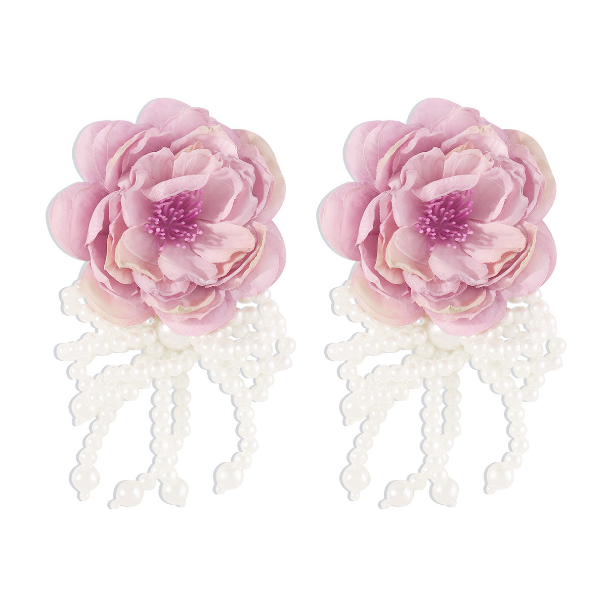 Wholesale Flower Pearl Bow Tassel Earrings