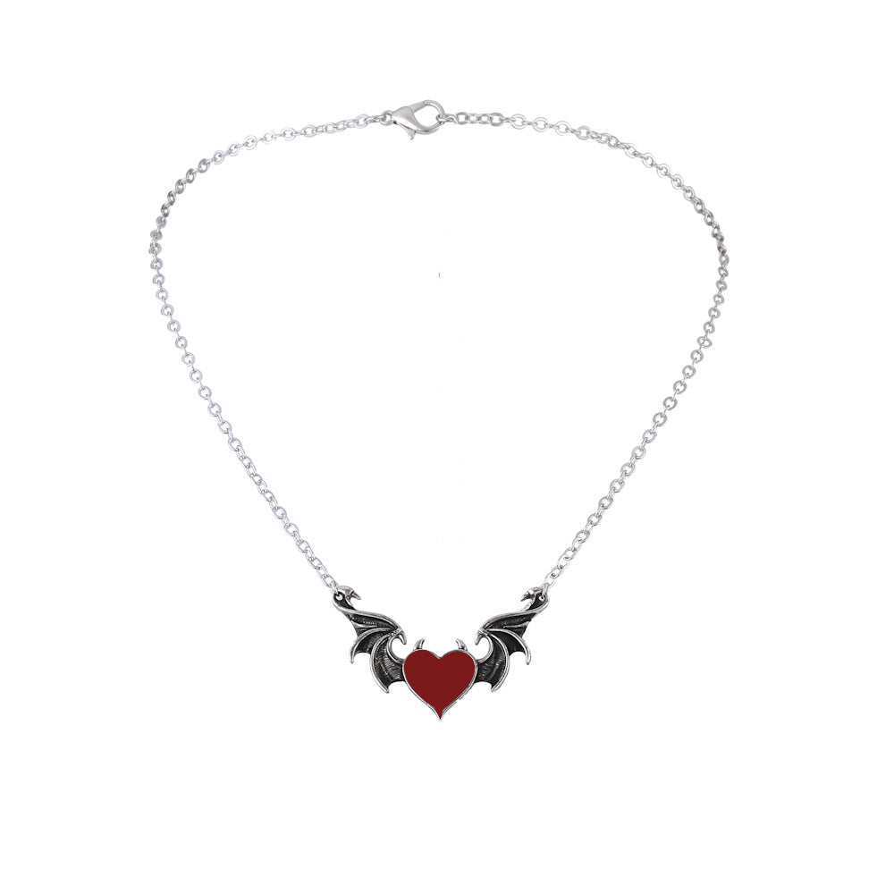 Wholesale Gothic Black Necklace Black/Red Heart Wing Necklace Jewelry