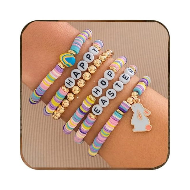 Wholesale Easter colored rabbit Easter egg colored letter soft ceramic bracelet