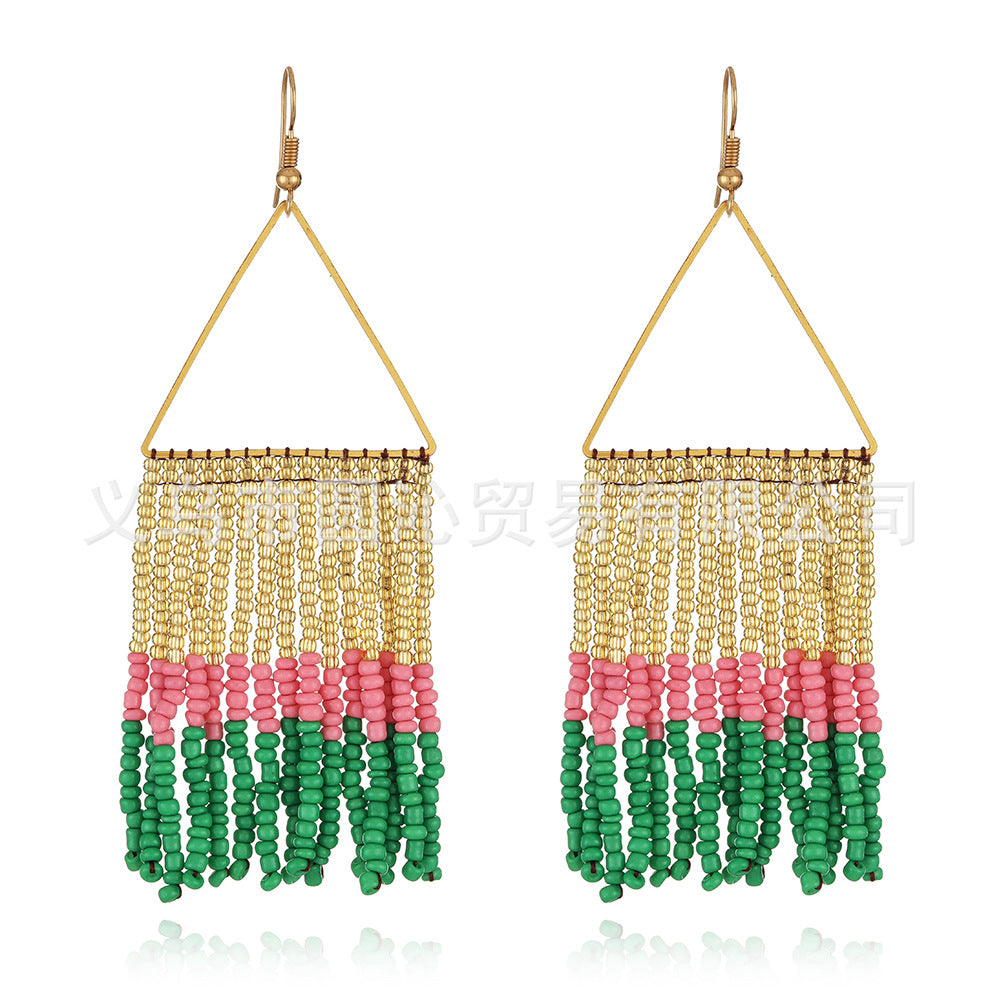 Wholesale Vintage Bohemian Handmade Tassel Rice Bead Earrings