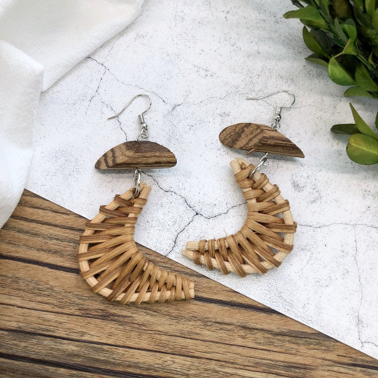 Wholesale Vintage Rattan Weaving Handmade Bohemian Earrings