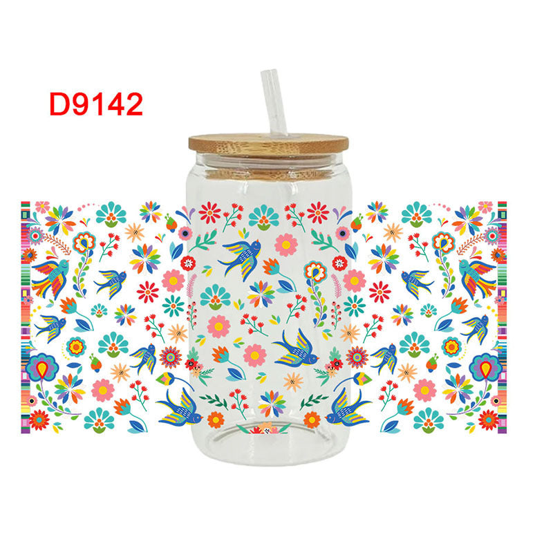Wholesale Colorful Flower Butterfly 16oz Cup UV DTF Wraps