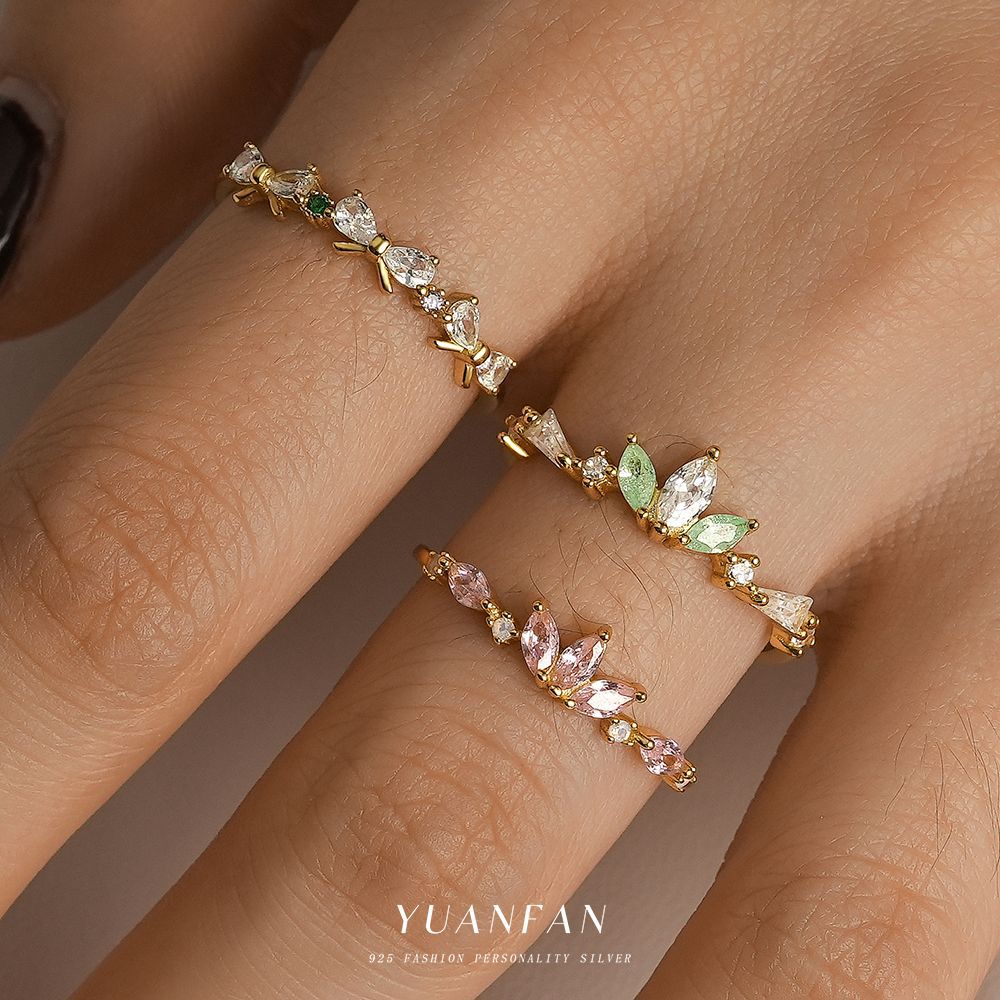 Wholesale s925 Sterling Silver Colored Diamond Star Moon Ring