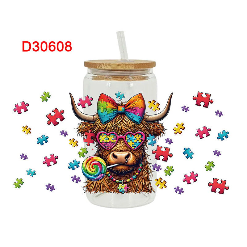 Wholesale Color Puzzle Autism Series 16oz Cup UV DTF Wraps