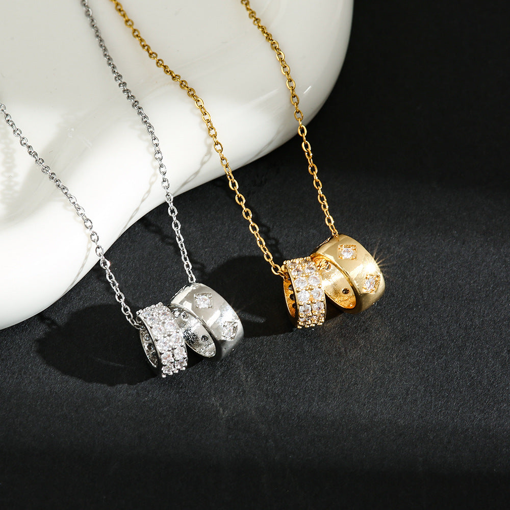 Wholesale Sparkling Diamond Engraved Round Ring Pendant Titanium Steel Necklace