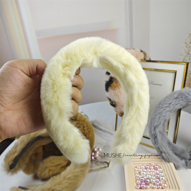 Wholesale Rex Rabbit Plush Wide-brimmed Headband