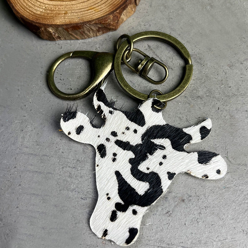 Wholesale 2pcs/pack Ethnic Style Western Leopard Cow Head Leather Keychain