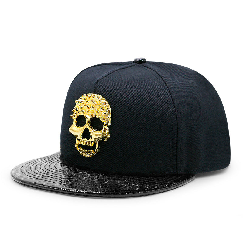 Wholesale  flat brim hat skull rivet hip hop baseball cap men's street dance hat trendy men's and Women's