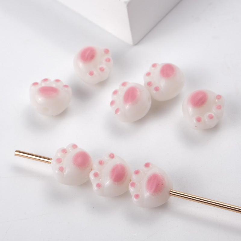 Wholesale 100PCS/PACK Cartoon Cute Three-dimensional Cat Claw Straight Hole Acrylic String Beads