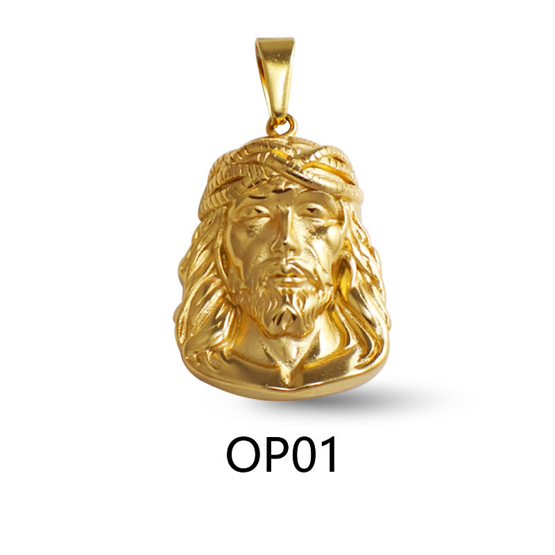 Wholesale Gold long haired portrait diamond studded stainless steel pendant