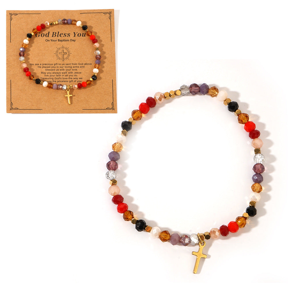 Wholesale  Easter Card Cross Square Iron Gallstone Chain Color Crystal Bracelet