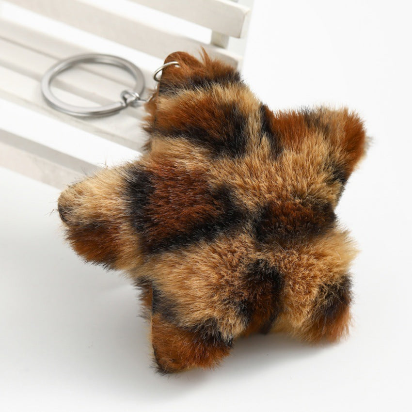 Wholesale Plush Star Keychain Pendant Leopard Print Pentagram