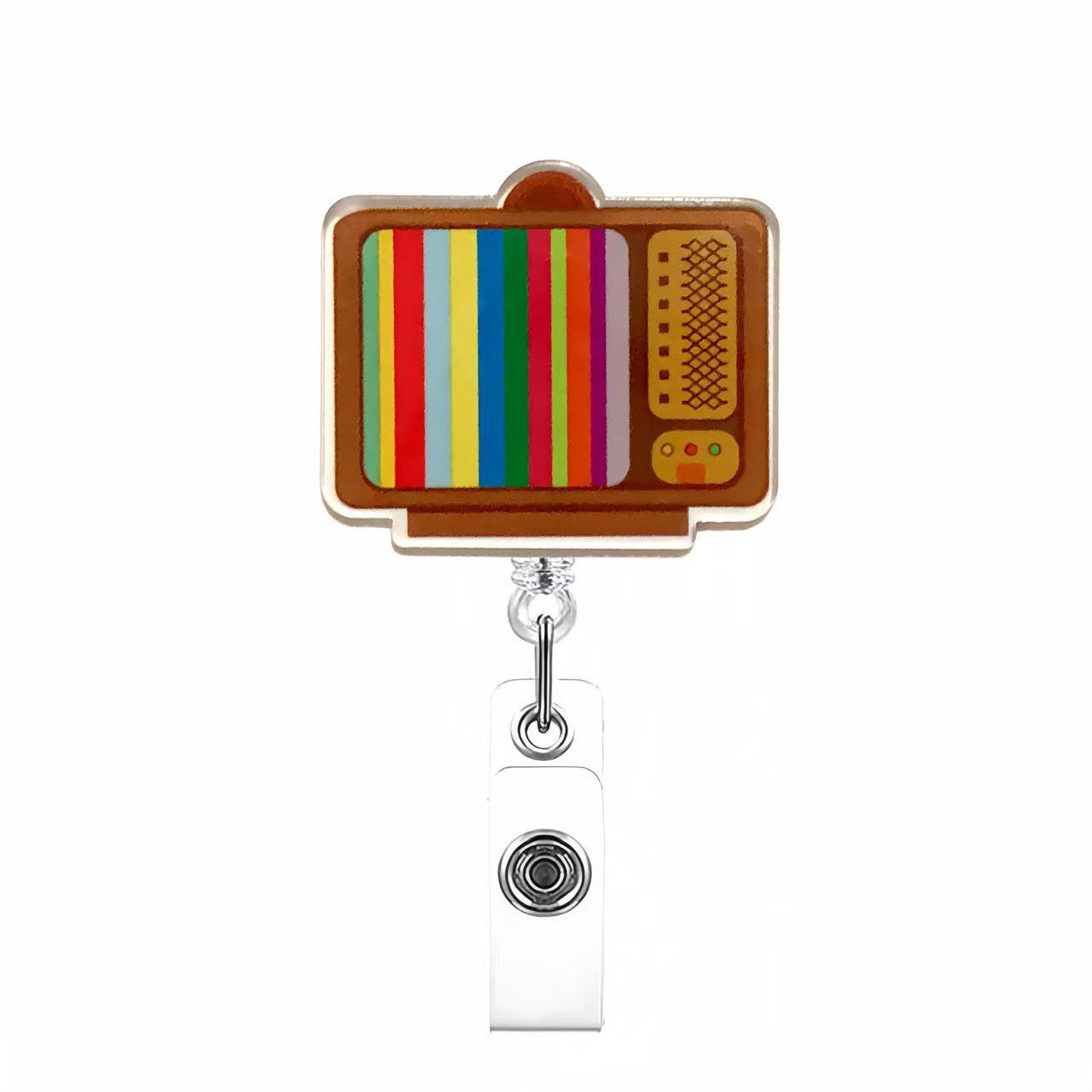 Wholesale Retro style acrylic name tag with telescopic buckle Badge Reels