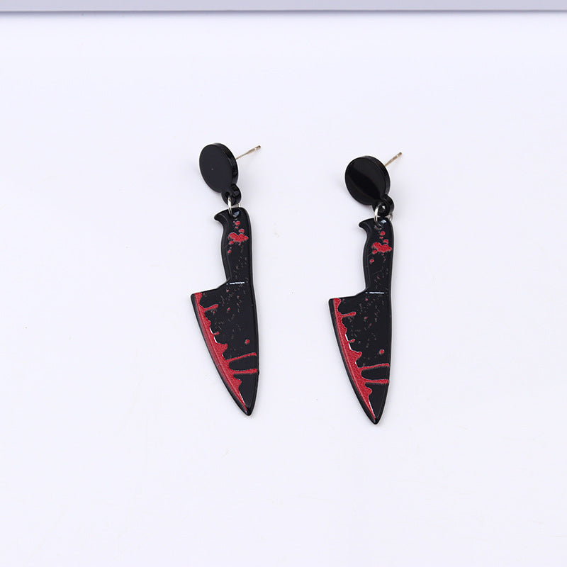 Wholesale Halloween Acrylic Print Blood Knife Earrings