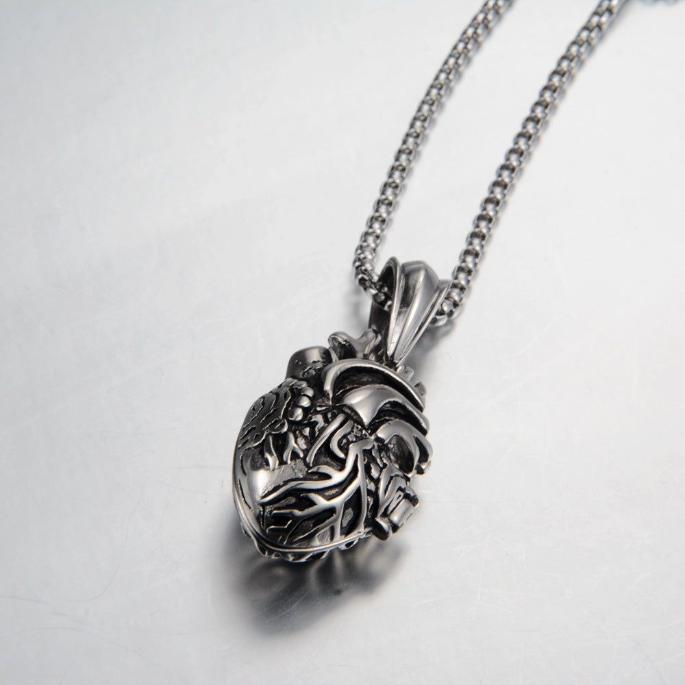 Wholesale Antique Silver Titanium Steel Openable Heart Pendant Necklace Punk Retro Unisex Everyday Jewelry