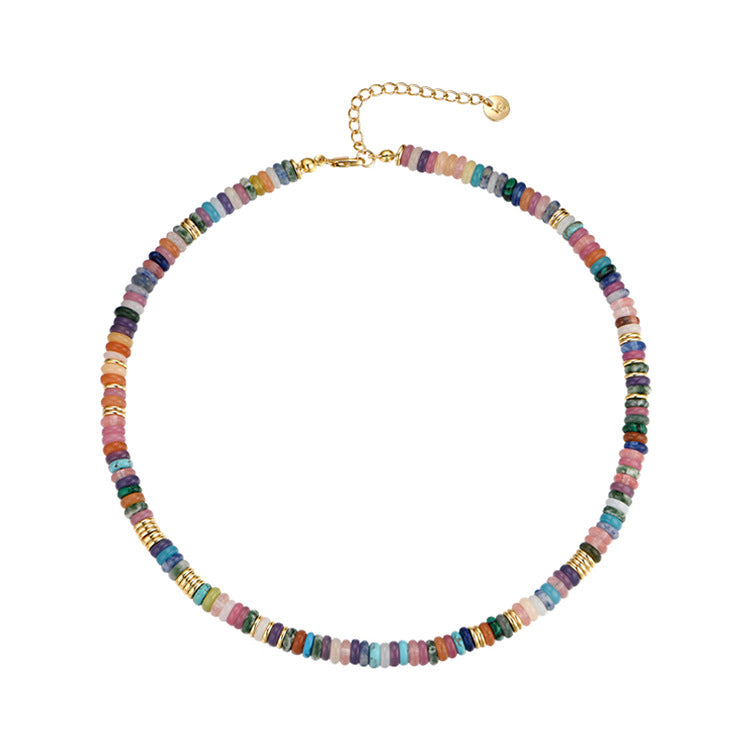 Wholesale Colorful Frisbee Mixed Color Natural Stone Necklaces