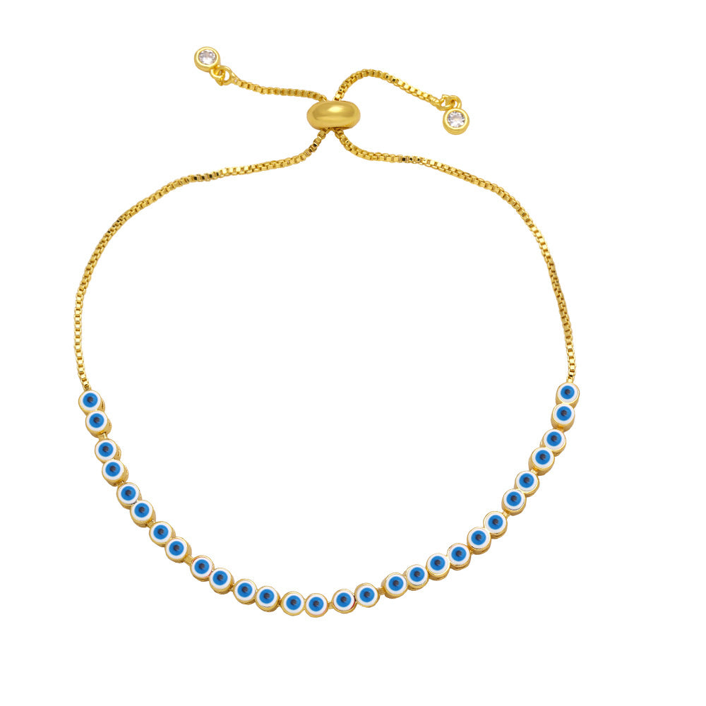 Wholesale Color Drip Oil Devil Eye Adjustable Drawstring Copper Bracelet