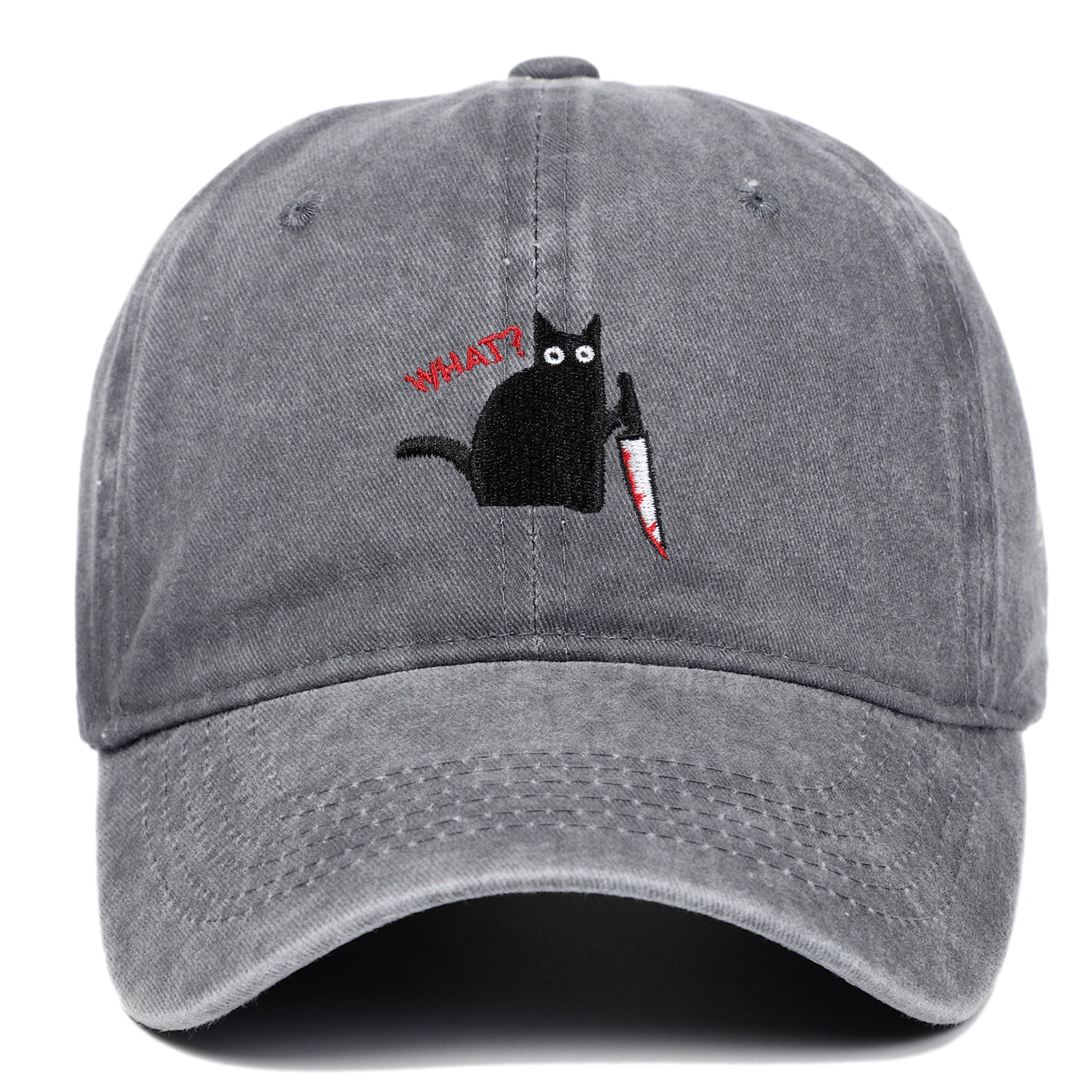 Wholesale Black Cat Knife Embroidered Baseball Cap Cotton Old Washed Baseball Cap