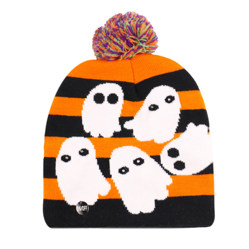 Wholesale Autumn Winter Halloween LED Knitted Hat Pumpkin Ghost Skull Knitted Hat