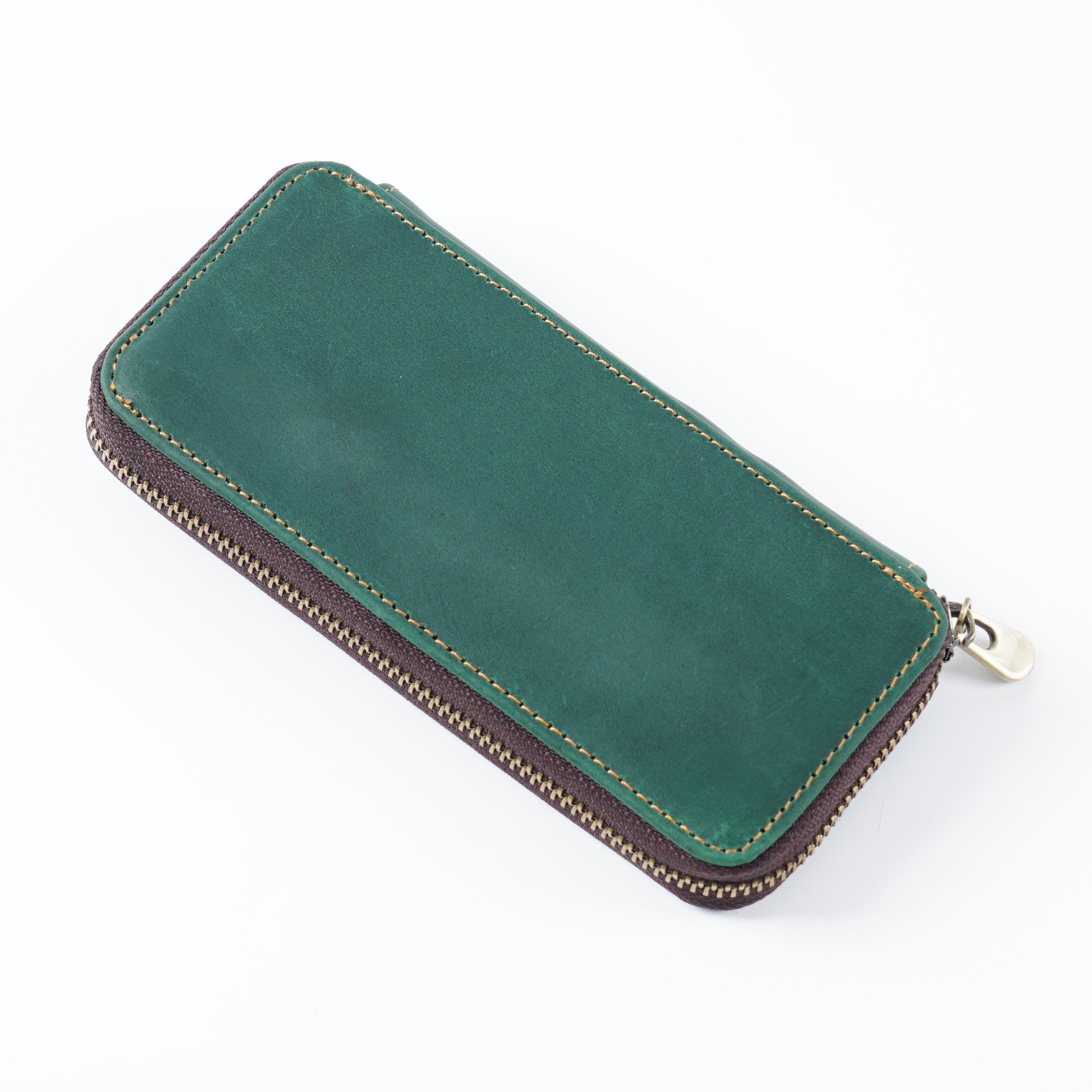 Wholesale Top Layer Cowhide Crazy Horse Leather Square Zipper Pencil Case